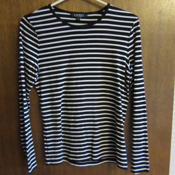 Ralph Lauren Long Sleeve T-Shirt Stripe Black/White Size L - Picture 1 of 4